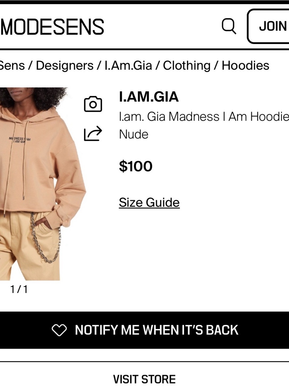I.AM.GIA Nude Cropped Hoodie